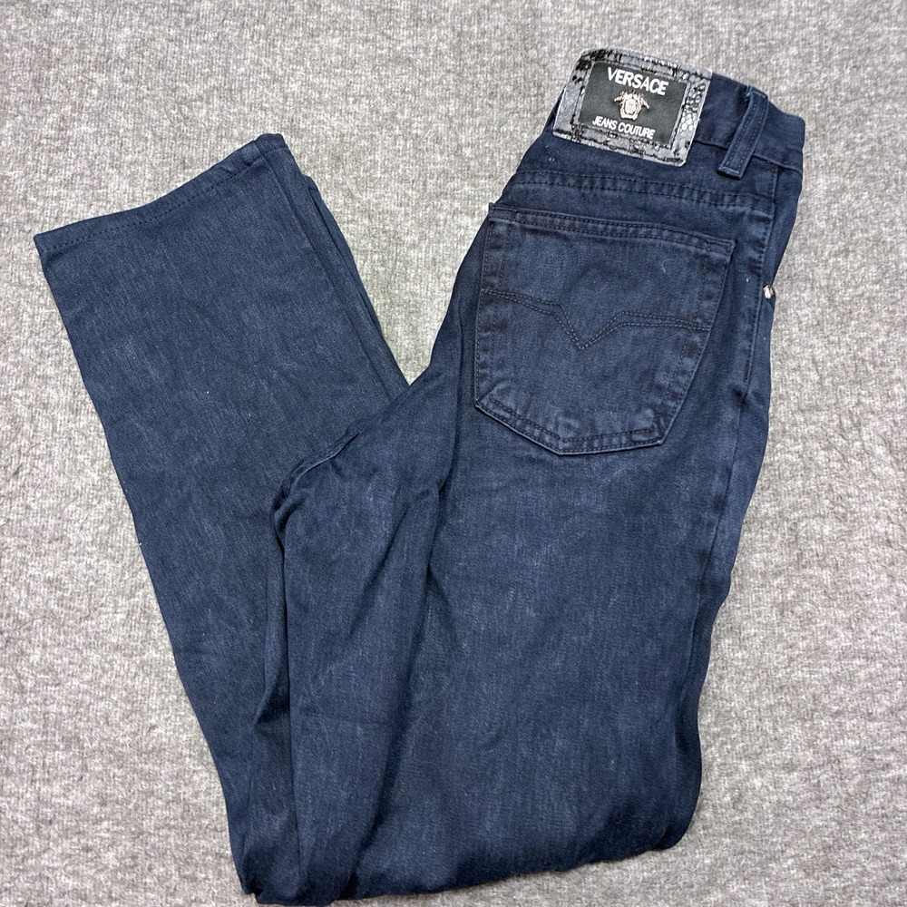 Versace Jeans Couture Denim Pants Women 24 Blue Straight Leg Medusa Logo Vintage